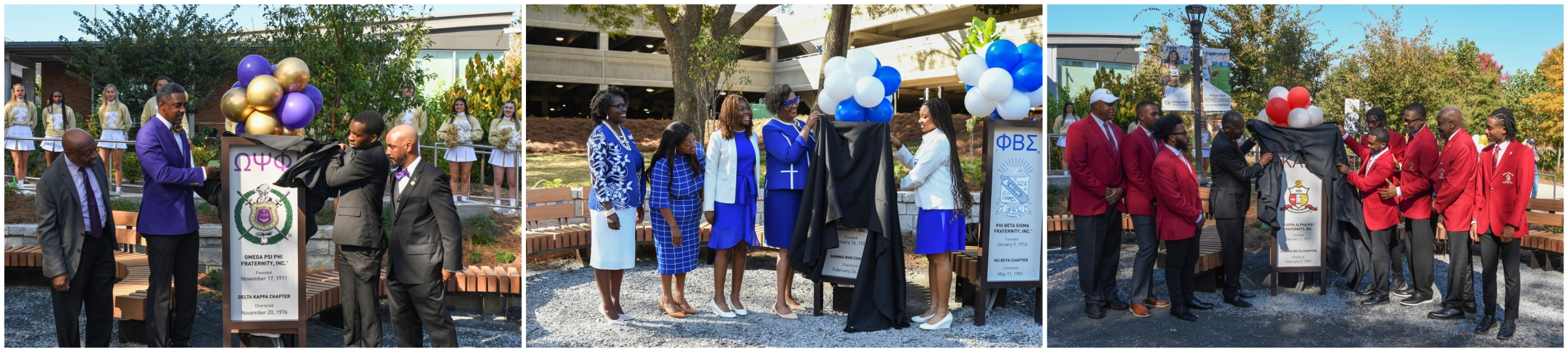 unveiling of the plaques at the D9 Ribbon Cutting Ceremony (collage of images)